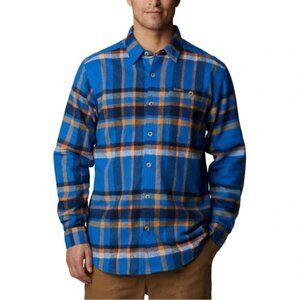 Columbia Mens Large Button Up Pitchstone Heavyweight Flannel Shirt-Bright Indigo
